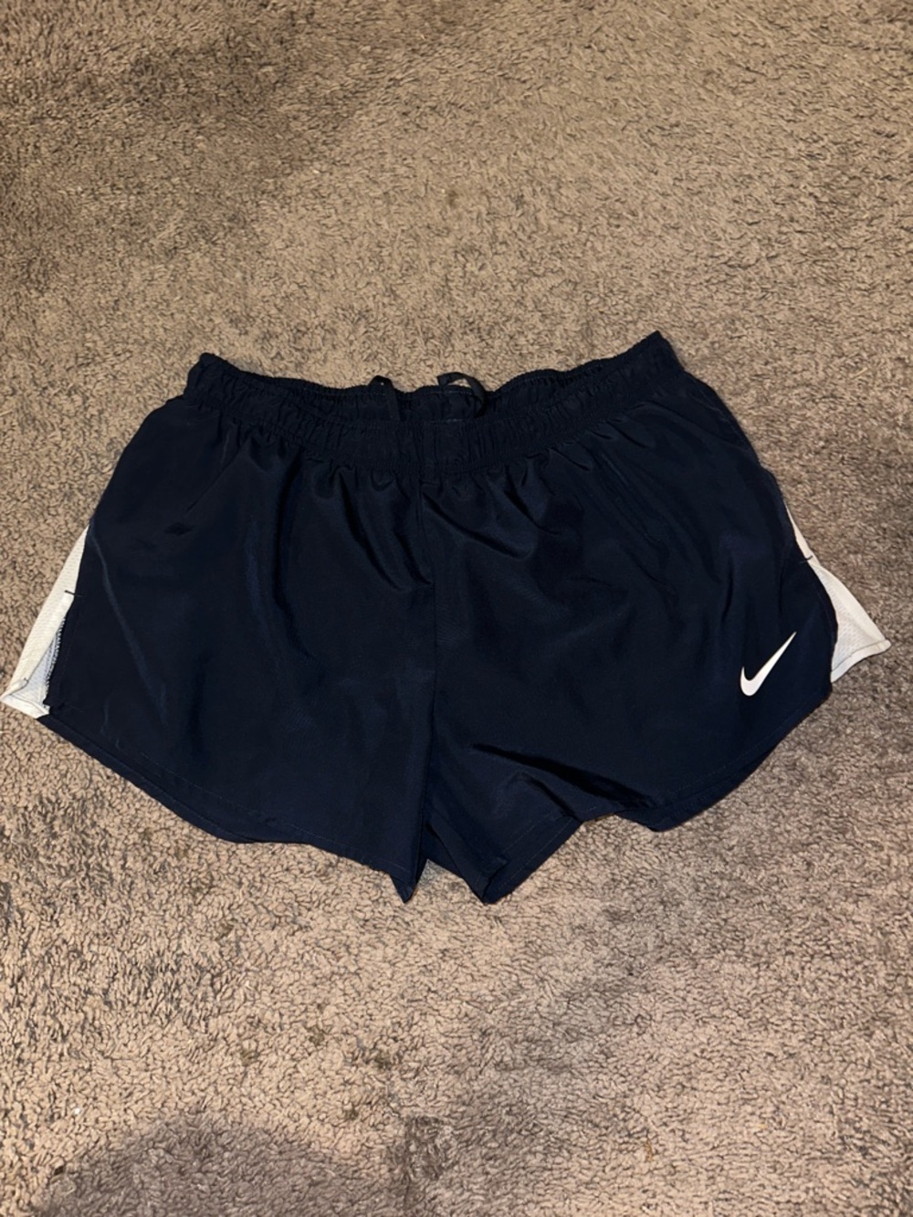 Nike Women's Navy Athletic Running Shorts with White Swoosh